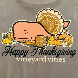 Vineyard Vines Gray Thanksgiving Tee with Pink Whale